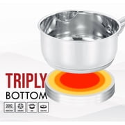 Concord 2 Quart Stainless Steel Saucepan with SIMPLE POUR Vented Glass Lid. Features Dual Pouring Spouts and Volume Marking. Perfect for making Sauces, Jam, Ramen, and more