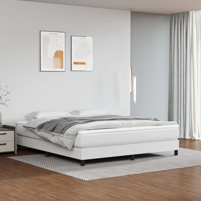 vidaXL Box Spring Bed with Mattress White 193x203 cm King Faux Leather
