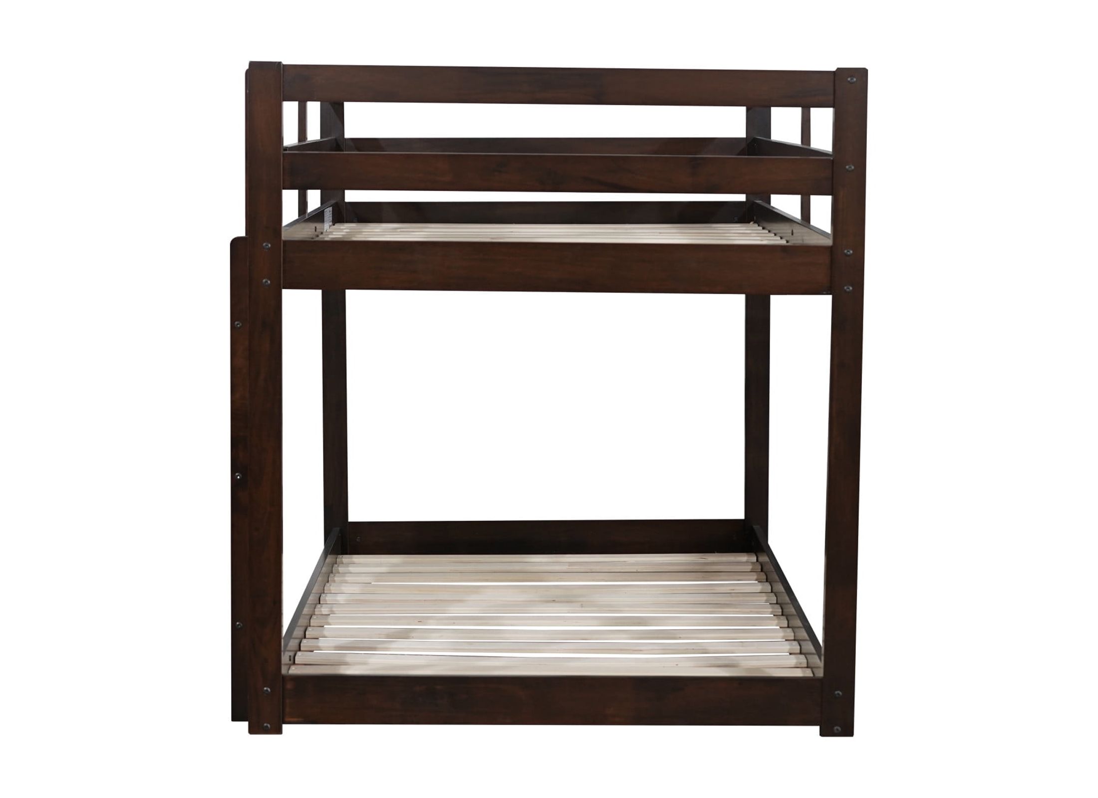 Noble House Alina Twin Over Twin Floor Bunk Bed with Ladder, Solid Rubber Wood Frame with Strengthened Slats, Espresso