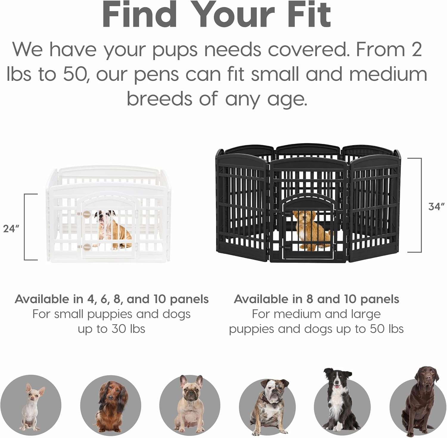 IRIS 34" Exercise 8-Panel Pet Playpen, Dog Playpen, for Medium and Large Dogs, Easy Assemble, Fold It Down