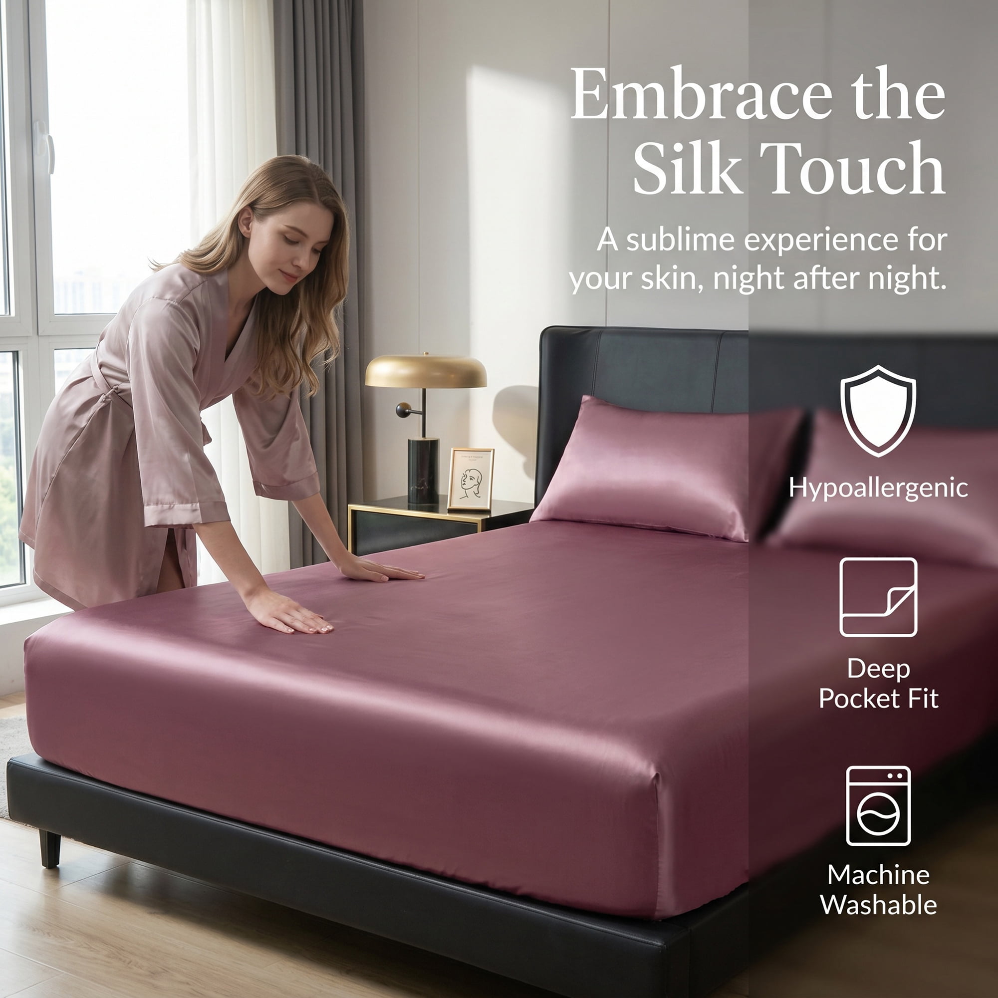 Unique Bargains Fitted Sheet Polyester Bed Sheets Anti Wrinkle for Sleep 78.0"x79.9" Rose