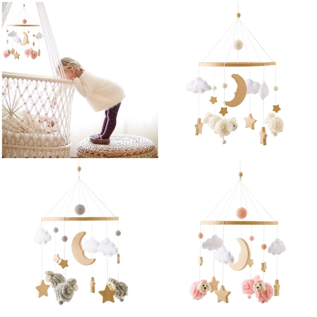 Zeiwohndc Wooden Star Moon Nursery Mobile Stable Hanging System Baby Shower Gift