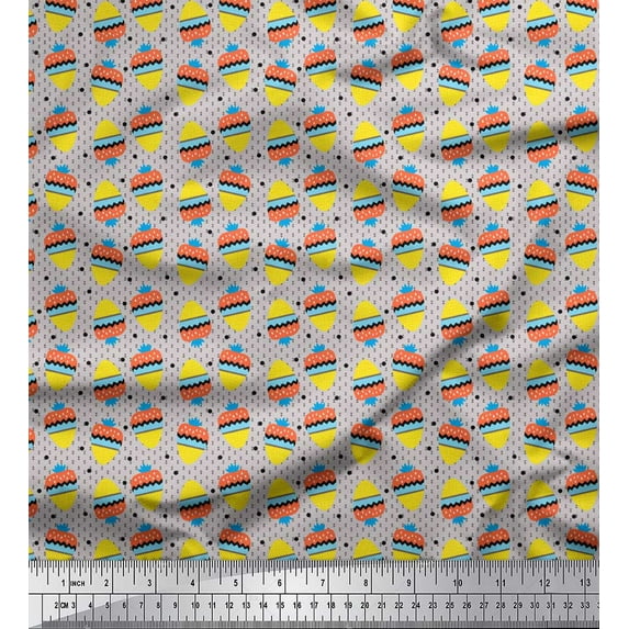 Soimoi Gray Cotton Duck Fabric Geometric & Strawberry Fruit Print Fabric by the Yard 58 Inch Wide