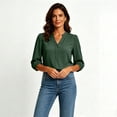 thumbnail image 5 of Favoffer Women's Chiffon Casual Blouses Short Sleeve V Neck Roll Tab Loose Fit Tunics for Work Office Daily Wear, 5 of 7