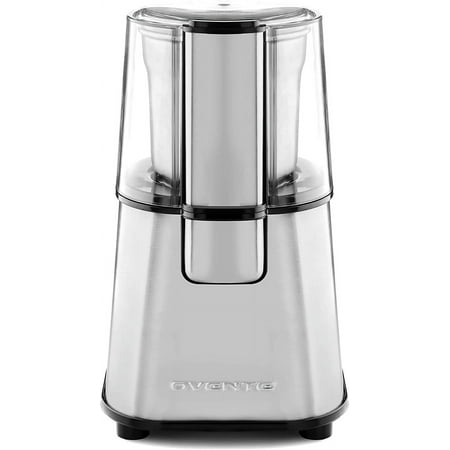 OVENTE Electric Coffee & Tea Grinder Mill 2.1 Oz Cup Fresh Grind with 4 Blade Stainless Steel Grinding Bowl, Fast Grinding with 200 Watt Powered Motor Perfect for Beans, Spices, Nuts, Silver CG620S