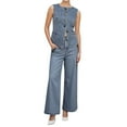 thumbnail image 5 of YDFCWXW Women 2 Piece Denim Set Button Sleeveless Jean Vest Denim Top Y2k Shirt Wide Leg Jeans Palazzo Pants Outfits Blue, L, 5 of 9