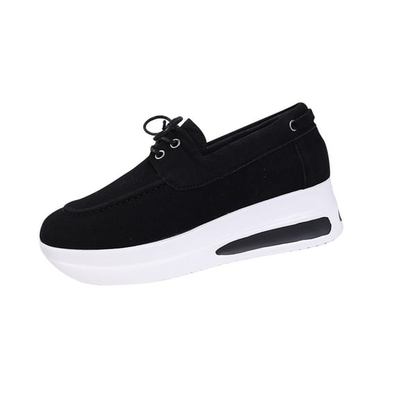 Black Ladies Everyday Round Head Casual Shoes With 5Cm Heel Height For Comfortable Walking And Stylish Design Great For Various Occasions