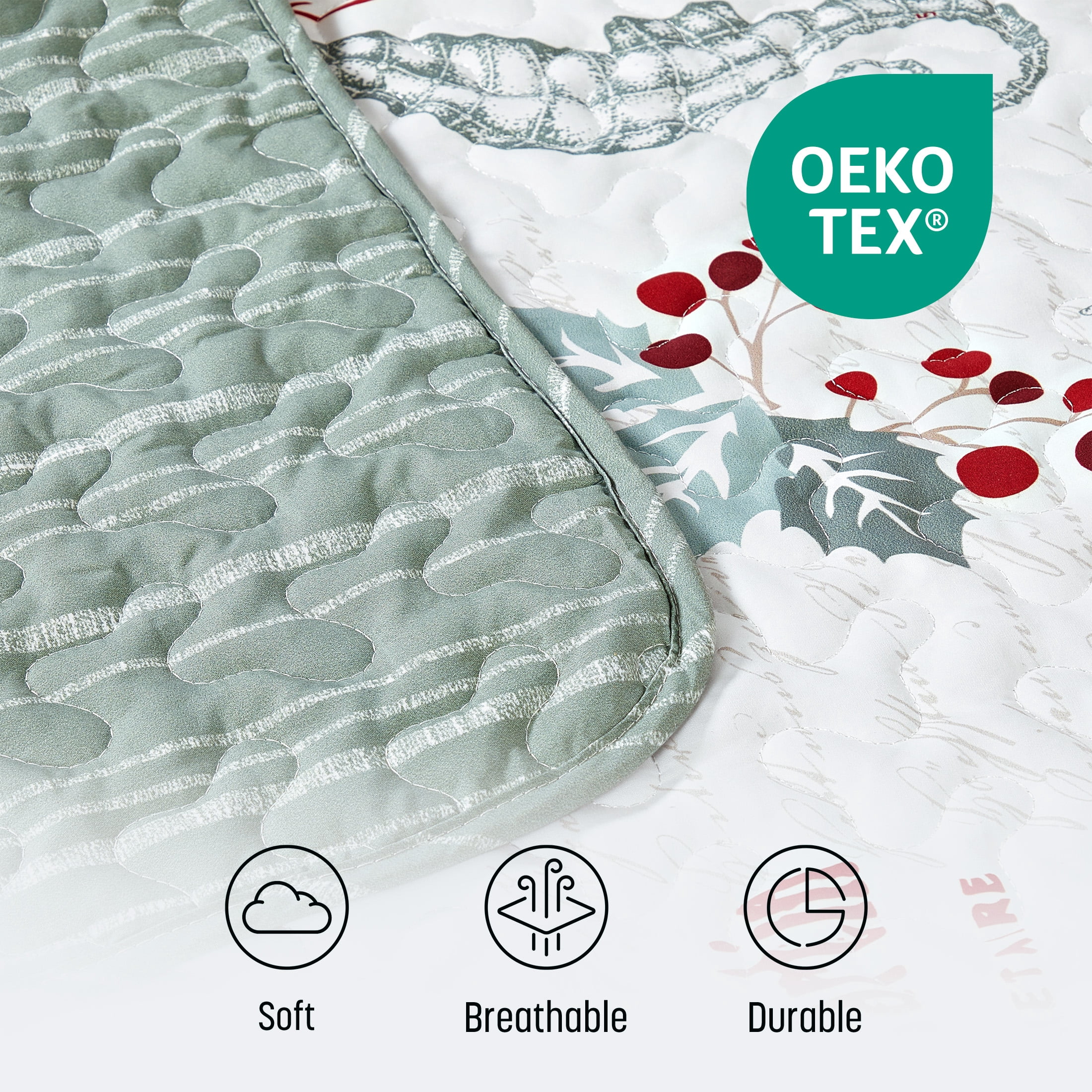 Videri Home Christmas Style Lightweight Microfiber Quilt Set, Soft & Breathable Bedspread, All Season Use, Machine Washable (Green, Full/Queen)