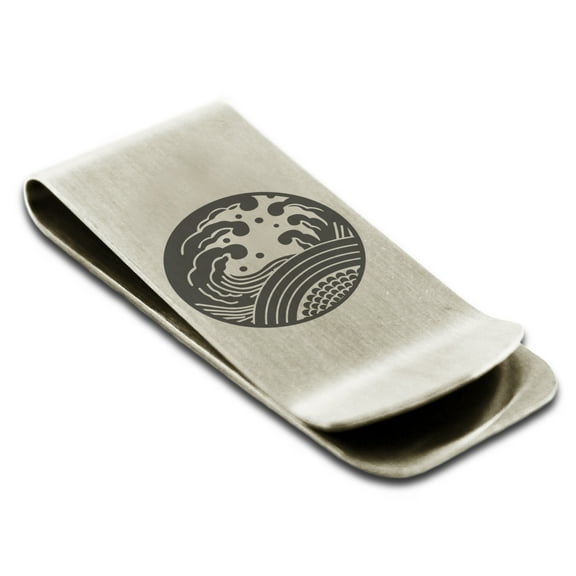 Stainless Steel Ocean Kamon Crest Engraved Money Clip Credit Card Holder