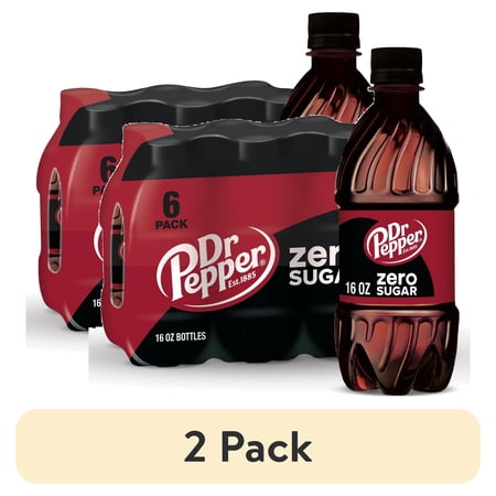 (2 pack) Dr Pepper Zero Sugar Soda Pop, 16 fl oz, 6 Pack Bottles