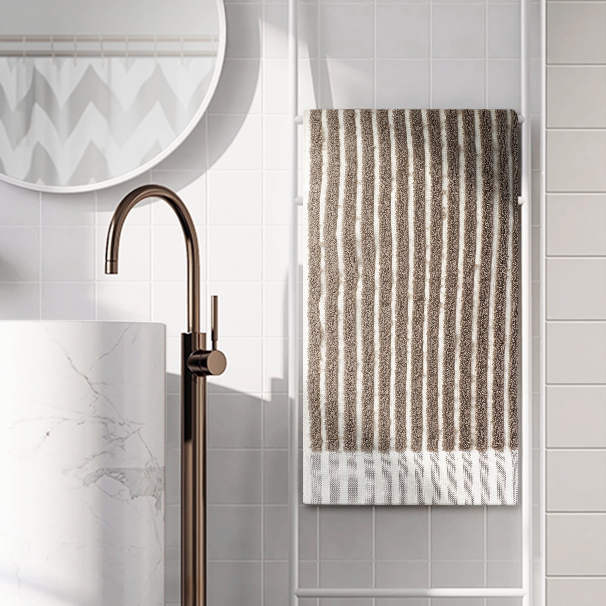 Unique Bargains Cotton Striped Hand Towels Soft Quick Drying Kitchen Towel 14" x 32" Khaki 4pk