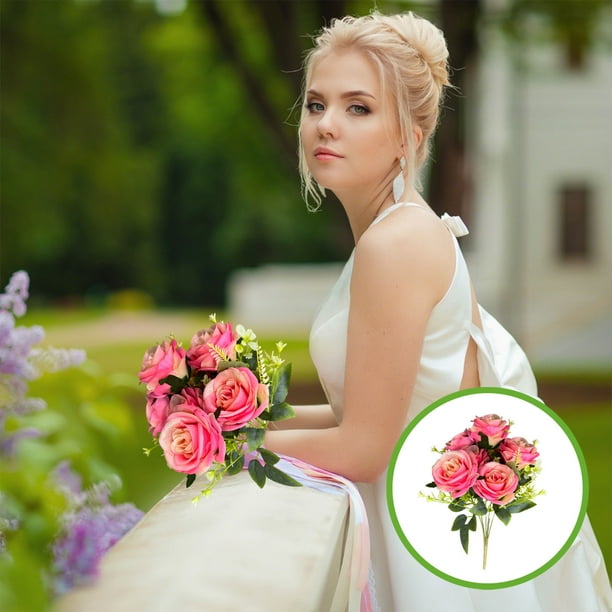 Ramo de 7 rosas búlgaras artificiales para proyectos de hogar, jardín, flores falsas, adornos decorativos