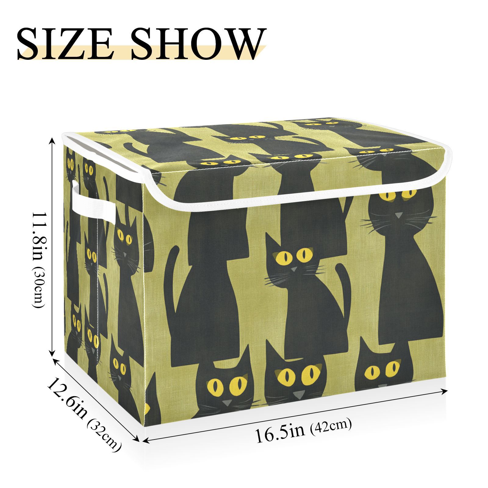 Black Cats in Green Storage Basket for Shelves Foldable Container Organizer for Organizing Toys Clothes Books with Handles