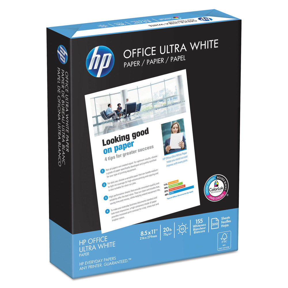 HP Papers 112101 Office UltraWhite Paper, 92 Bright, 20lb, 81/2 X 11