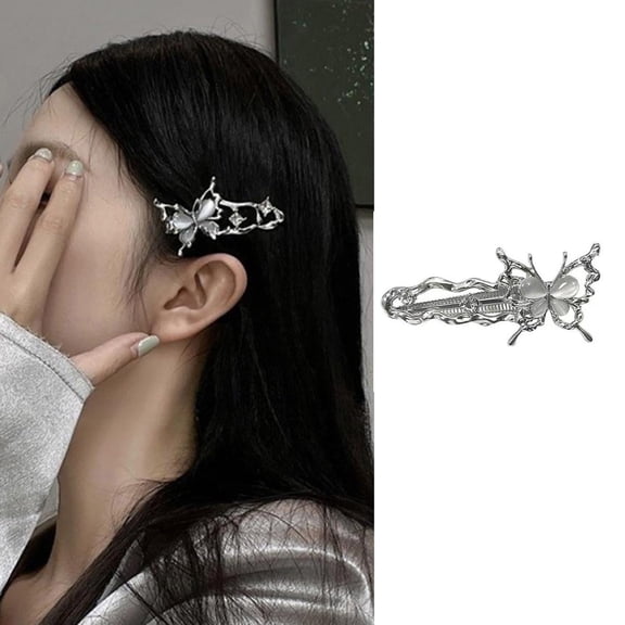 CXHEGBEJ Metallic Butterfly Hair Clip Elegant Zircon Side Clip Hairpin Barrettes Styling Tool for Women Headwear Hair Accessories Silver Butterfly