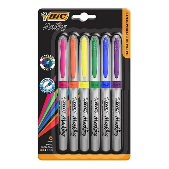 Marcador Bic Marking Punto Ultrafino 0.6 mm Surtido de Colores 6 Piezas