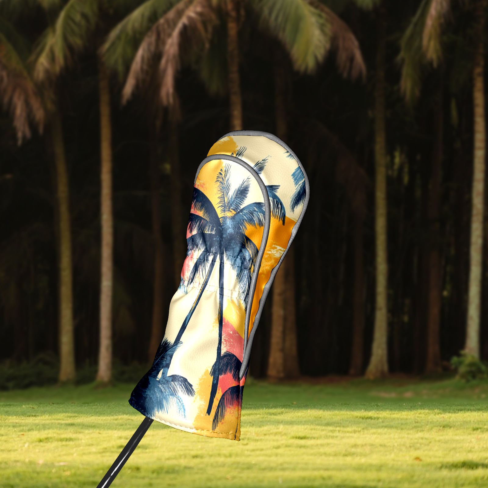 Golf Club Head Covers - Coconut Tree Pattern Design, Premium PU Leather Driver/Hybrid Cover with Velvet Lining, Waterproof | Unisex Golf Gift