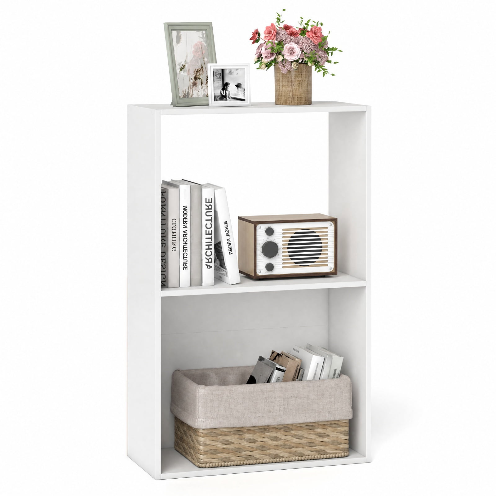 Furnibear 3-Tier Freestanding Bookshelf with Open Storage Compartment Countertop and Anti-Toppling Device for Study and Home Office, White