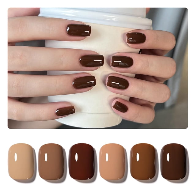 Set de esmaltes de uñas en gel GAOY Brown Caramel Nude Red, 6,5 ml x 6
