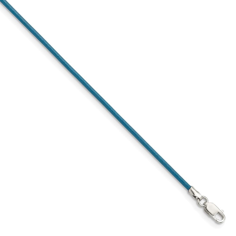 925 Sterling Silver 1.5mm Cornflower Leather Cord Necklace 18 Inch
