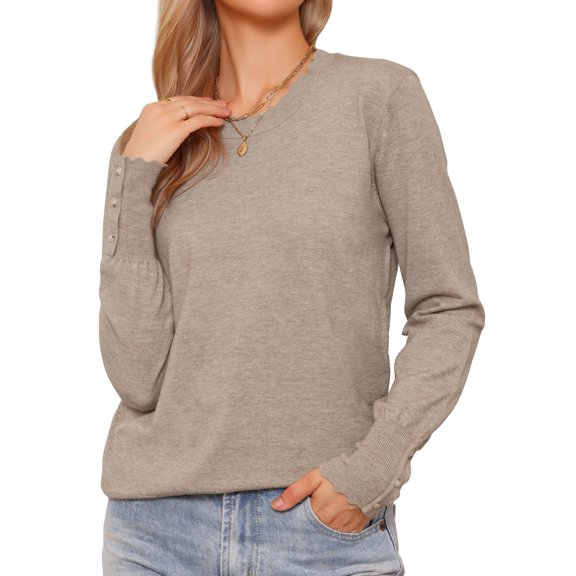 DARING DIVA Women's Lightweight Crew Neck Long Sleeve Sweaters Tops XS Camel