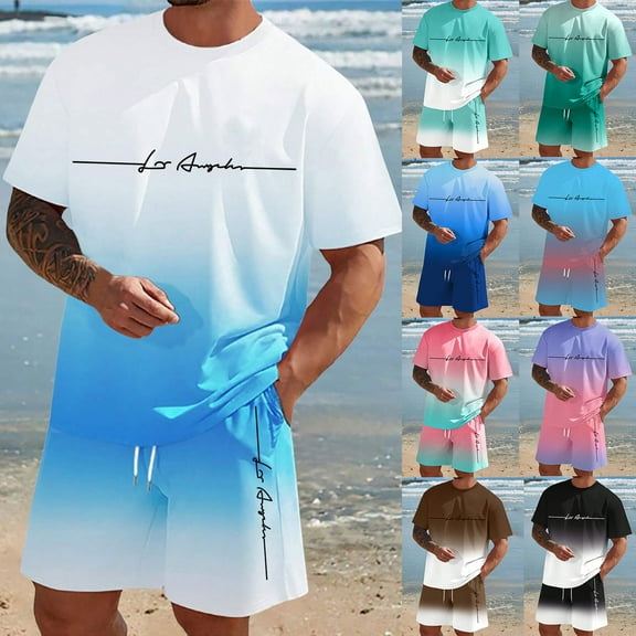 Men'S 2 Piece Outfits thletic Summer Tracksuits Short Sleeve Shirts and Shorts Set Comfy and Soft Vacation Pajamas Set (Black,L)