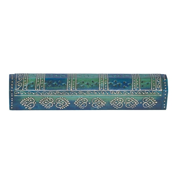 Teal Hand Painted Incense Wooden Coffin Box with Storage