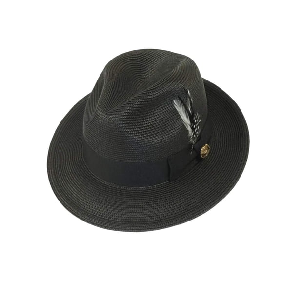 Men's Milani Straw Braided Fedora Hat Soft Crushable FDS-002 Solid Black