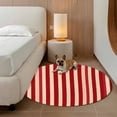 thumbnail image 3 of Red Brown Stripes Round Area Rug 3.3 FT, Non Slip Small Entryway Kitchen Mat, Minimalist Geometric Vertical Striped Washable Soft Circular Rug Non-Shedding Door Mat for Bathroom Playroom Kids Room, 3 of 9