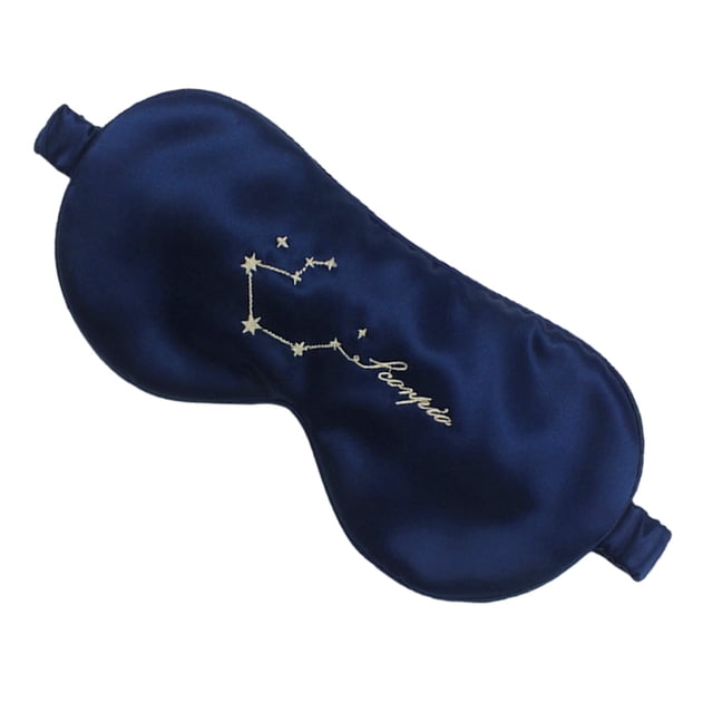 Máscara de ojos de seda con doce constelaciones, tira de sujeción que se adapta a la forma del rostro, correa para una máscara para dormir suave y cómoda (azul marino)
