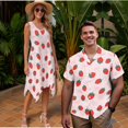 thumbnail image 2 of Garronmavis Pink Strawberry Couples Matching Outfits Mens Button Up Shirt Polyester Loose Shirt and Womens Sleeveless Dress Irregular Hem Summer Hawaiian Sundress with Pocket, 2 of 7