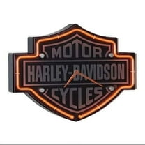 Harley-Davidson Etched Bar & Shield Shaped Neon Clock, Orange Neon HDL-16651, Harley Davidson