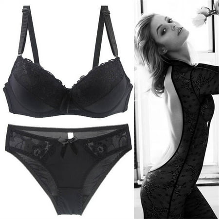 Bra And Panty Set Women S Underwire Lace Bras Pu Sh Up Bra And Sexy Bikini Pan Ties Sets Black Women Nylon Underwear
