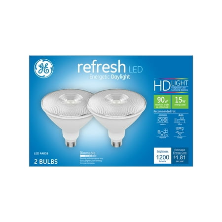 GE Refresh LED Floodlights, 90 Watt Eqv, Daylight, PAR38 Light Bulbs, 2pk