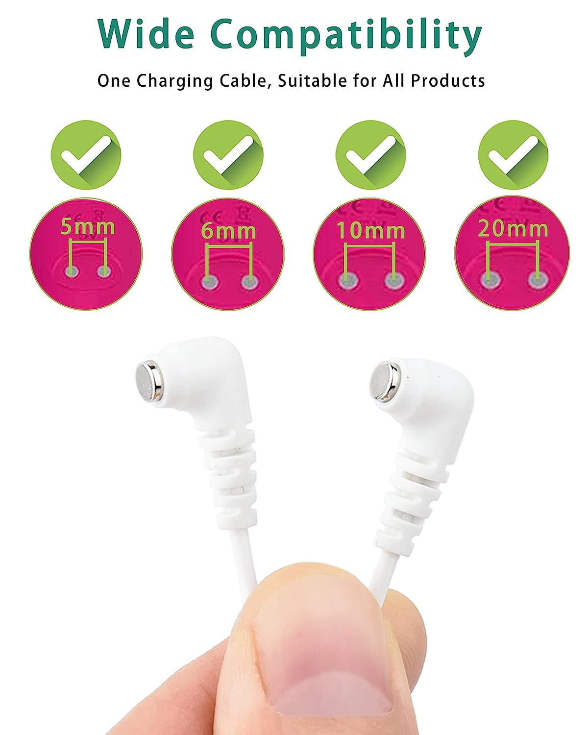 BICMICE Durable Vibrator Magnetic Charger Cord with 2-Magnet Connector, Compatible with Rose Massagers