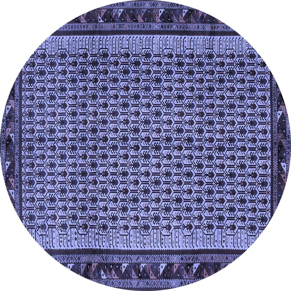 Ahgly Company Indoor Round Abstract Blue Contemporary Area Rugs, 8' Round
