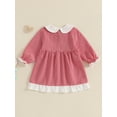 thumbnail image 6 of Jxzom Toddler Baby Girl Valentines Day Outfit Heart Embroidery Peter Pan Collar Long Sleeve Plaid Smocked Dress 3-7 Years Kids Girls Valentines Clothes, 6 of 8