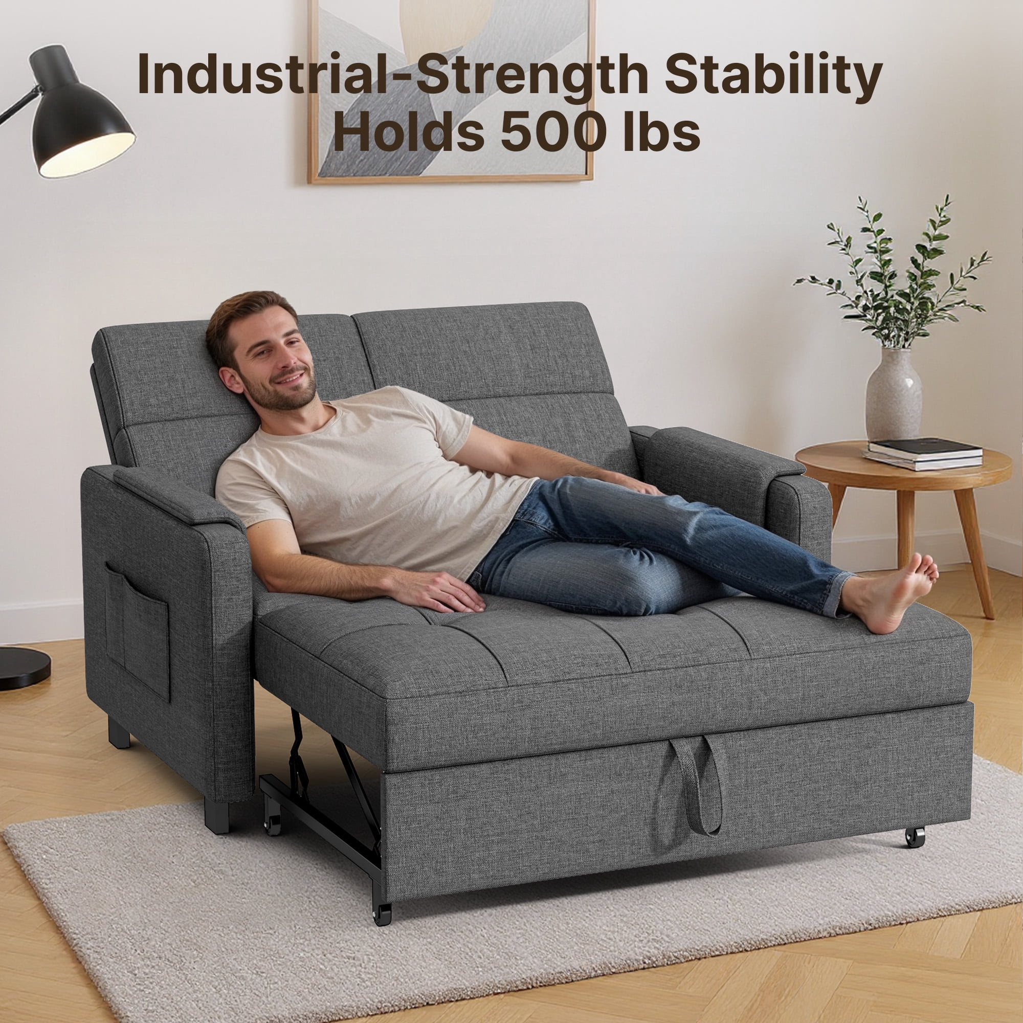 Lofka 71" D Twin Size Convertible Pull-Out Sofa Bed with 6 Adjustable Angles and Smooth Rolling Wheels for Small Spaces, Dark Gray