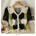 thumbnail image 3 of Blusa de mujer de punto a crochet con mangas abullonadas y botones delanteros bordados con corazón, cárdigan corto de verano para adolescentes y niñas, atuendo de Fairycore, 3 of 5