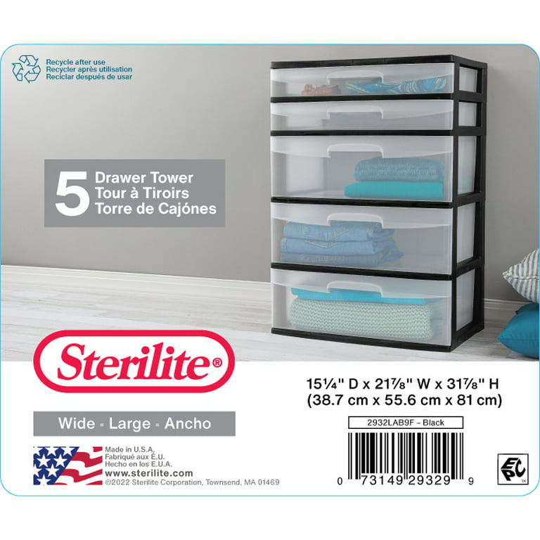 Sterilite Plastic 5 Drawer Wide Tower Black - Walmart.com