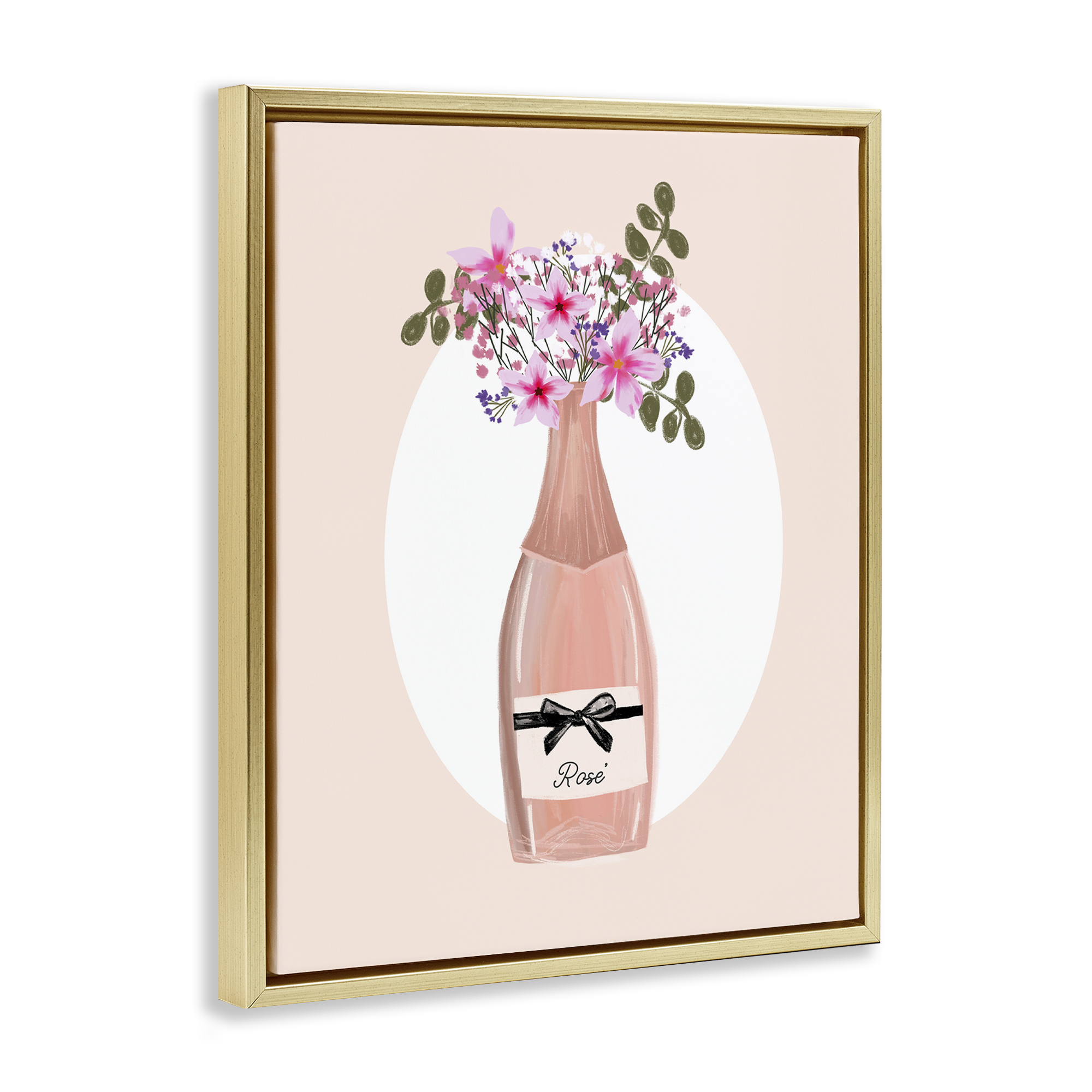 Stupell Industries Pink Lilies Champagne Food & Beverage Painting Gold Floater Framed Art Print Wall Art, 25 x 31