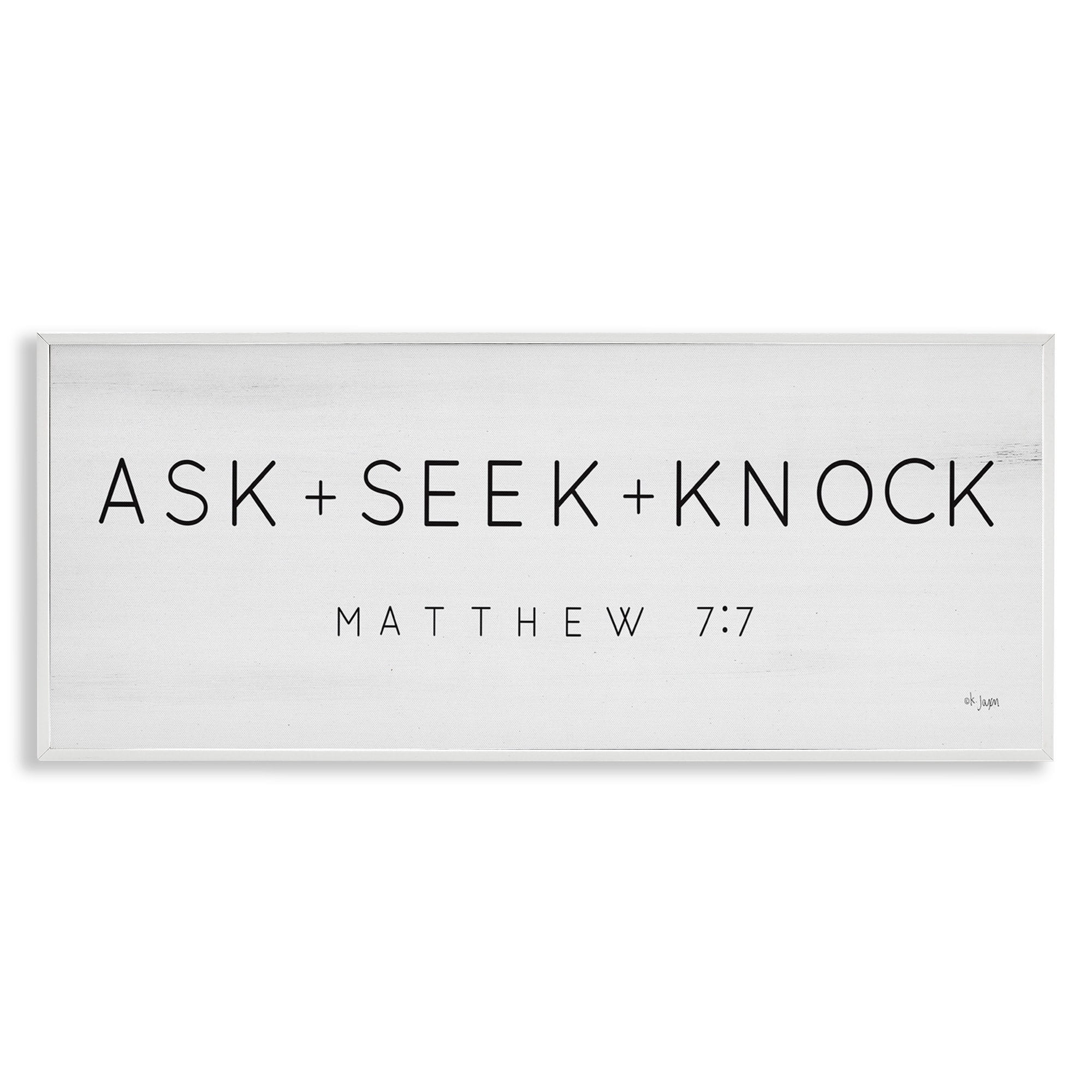 Stupell Industries Ask Seek Knock Minimal Religious Scripture Verse Graphic Art White Framed Art Print Wall Art, Design by Jaxn Blvd.