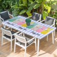 thumbnail image 2 of Easter Purple Striped Table Cloths for 4 Foot Rectangle Tables, Spring Colorful Bunny Polka Dot Patio Waterproof Elastic Fitted Tablecloths, Washable Rectangular Table Cover for Camping, 2 of 8