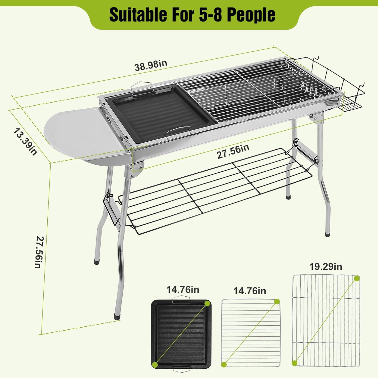 Foldable Stainless Steel Charcoal Grill for Outdoor Cooking