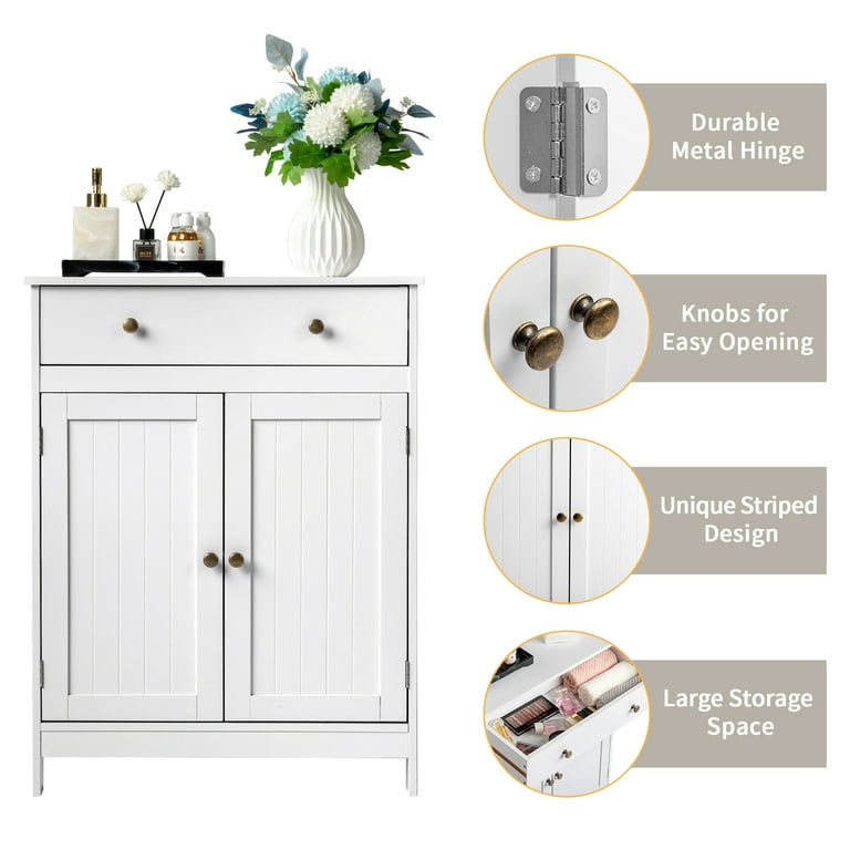 Zimtown White Wooden Bathroom Cabinet, Freestanding Storage