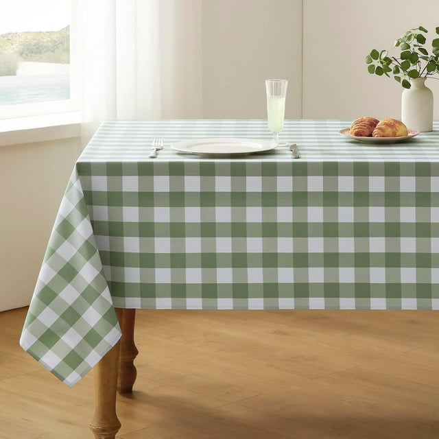 TRAHOO-Checkered Tablecloth Rectangle Waterproof Gingham Table Cloth Washable Buffalo Plaid Table Cover Wrinkle Free for Kitchen, Dining and Outdoor Picnic, 60 x 102 Inch, Sage Green and White