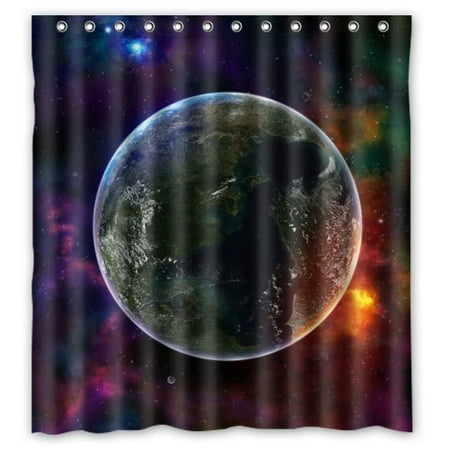 GreenDecor Creative Home Ideas Colorful Galaxy Space Earth Planet Waterproof Shower Curtain Set with Hooks Bathroom Accessories Size 66x72