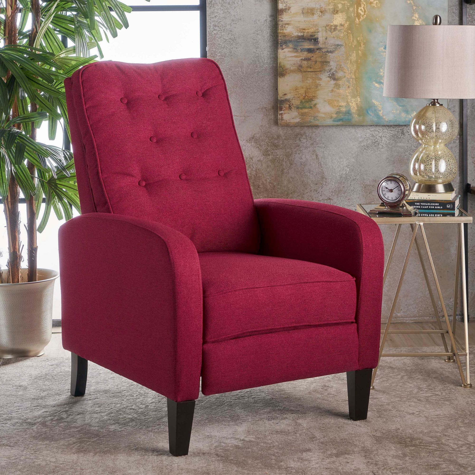 43" Red and Brown Traditional Button Tufted Back Recliner - Walmart.com