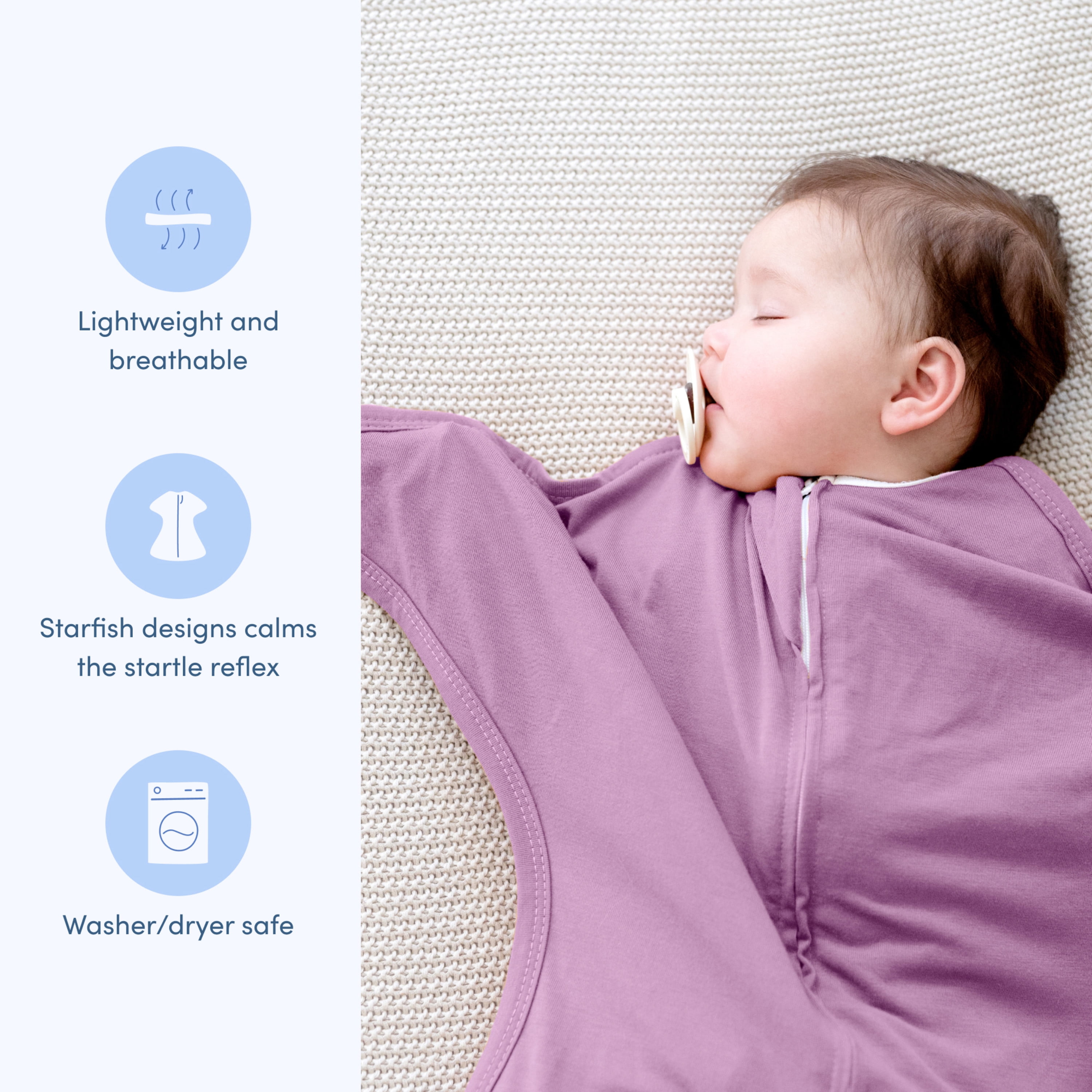 SleepingBaby Zipadee-Zip Transition Swaddle for Self-Soothing & Better Sleep, Lavender, X Small (3-6 Months)