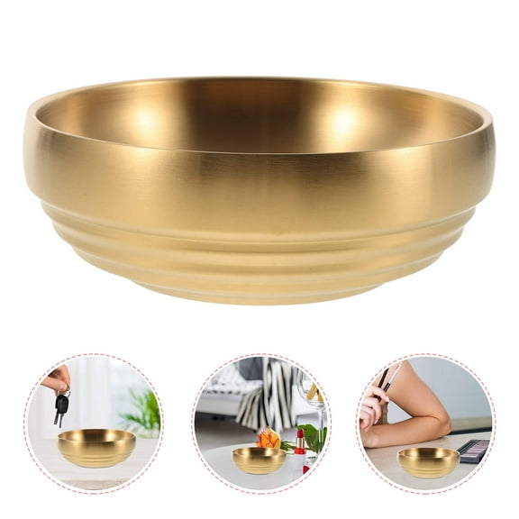 IBASETOY Entryway Key Storage Bowl Round Golden Stainless Steel 1Pcs Home Decor
